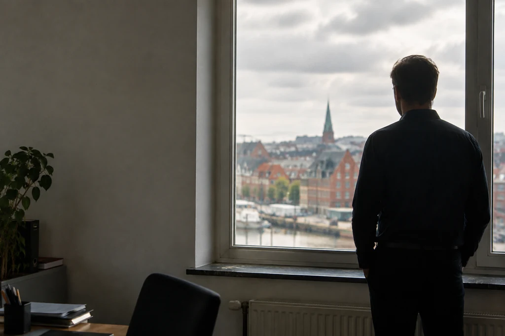 Silhouette einer Person am Fenster im Gegenlicht, Platzhalter für ein Porträt